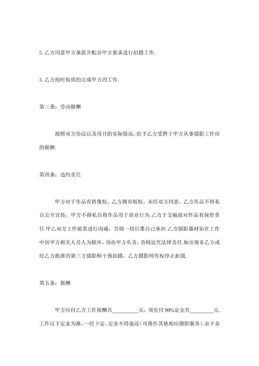 摄影师聘用合同标准Word文档模板 - 第2页