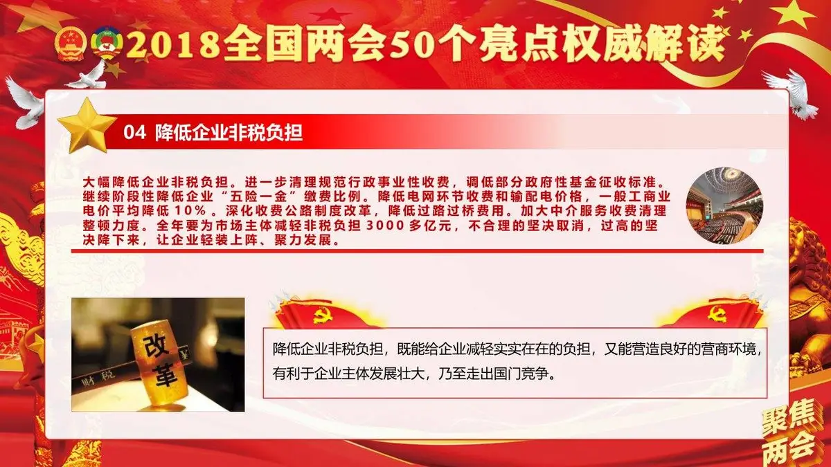 聚焦两会学习贯彻2018两会精神政府工作报告50个亮点党建党政PPT模板 - 第6页