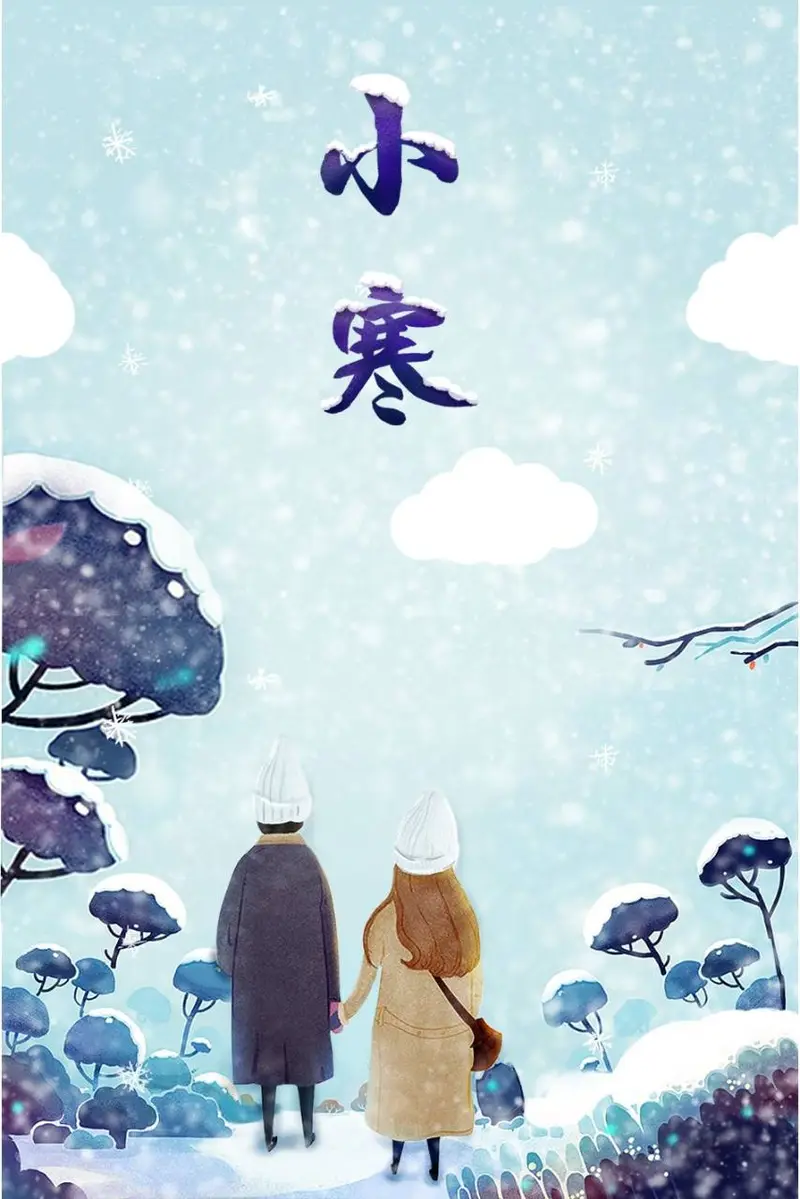 小寒节气冬日雪景情侣牵手插画主题海报PSD设计素材 - 封面预览