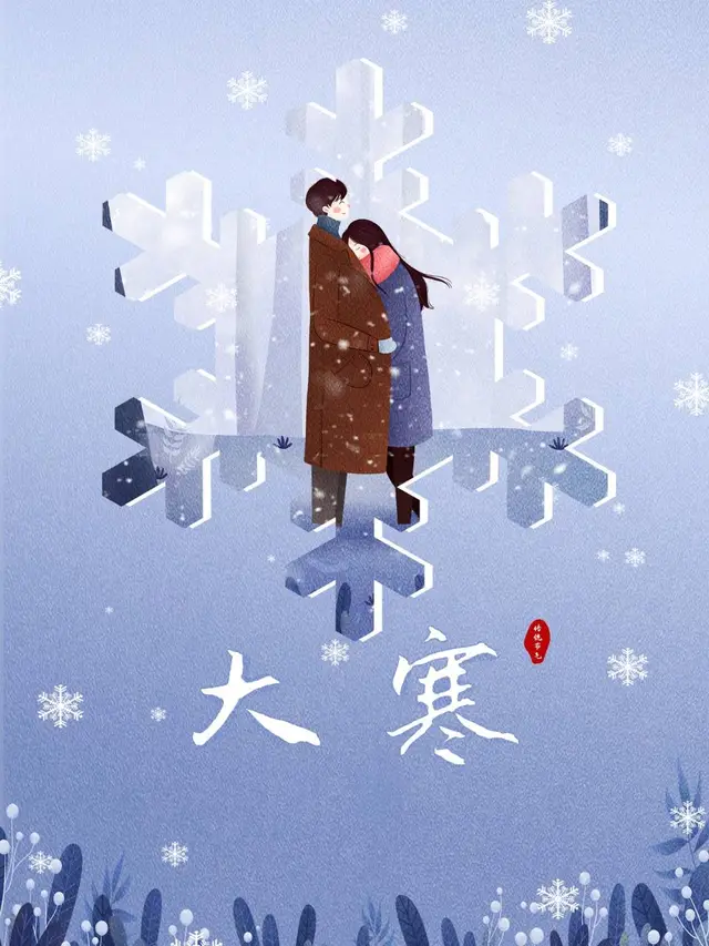 大寒传统节气冬日情侣温馨插画宣传海报PSD素材 - 封面预览