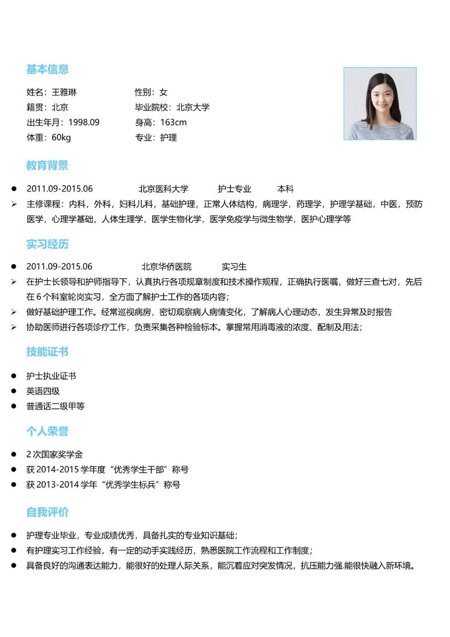 清新简约护理专业医护岗位求职个人简历Word模板 - 第2页