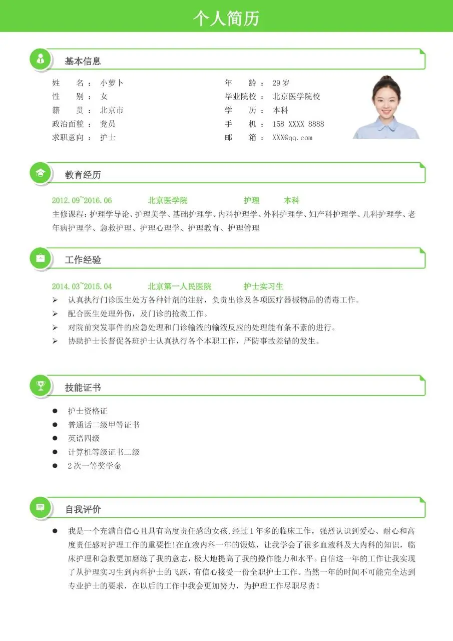医护教育专业求职个人简历Word模板 - 第2页