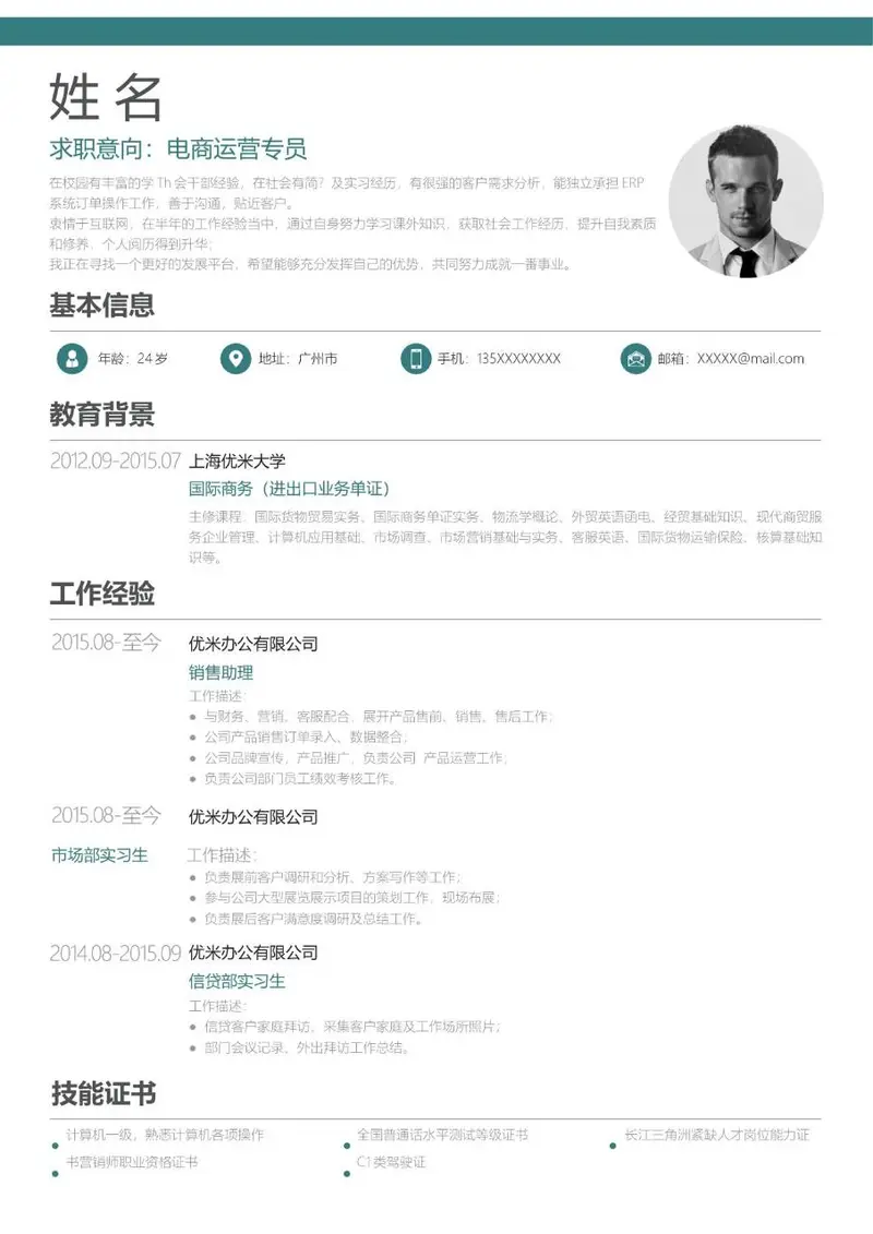 电商运营专员求职简历个人应聘简历Word模板 - 封面预览
