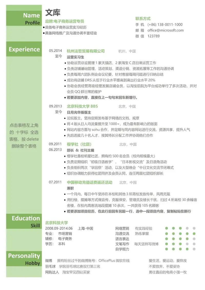 清新绿色电子商务运营专员求职简历Word模板 - 封面预览
