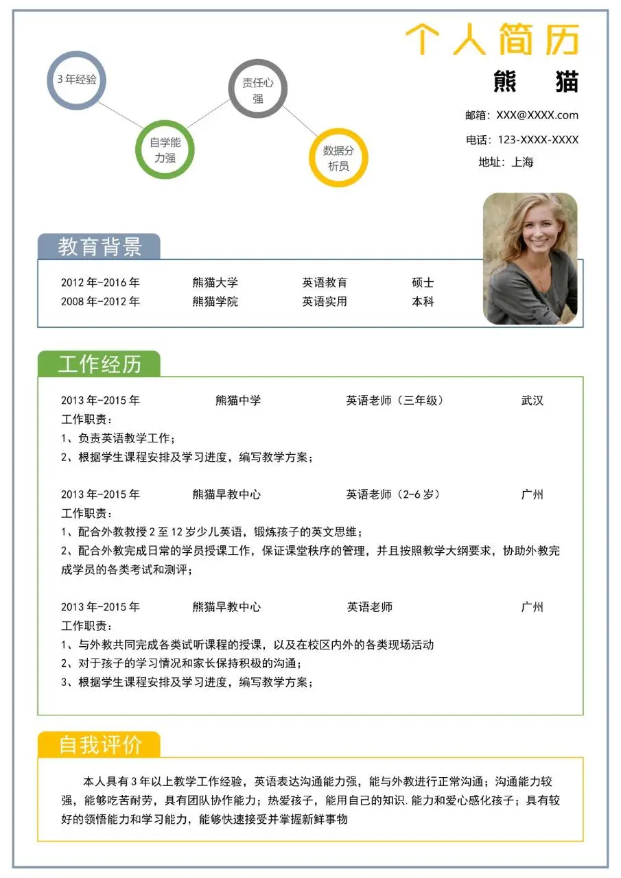 医护教育岗位求职个人简历Word模板 - 第1页