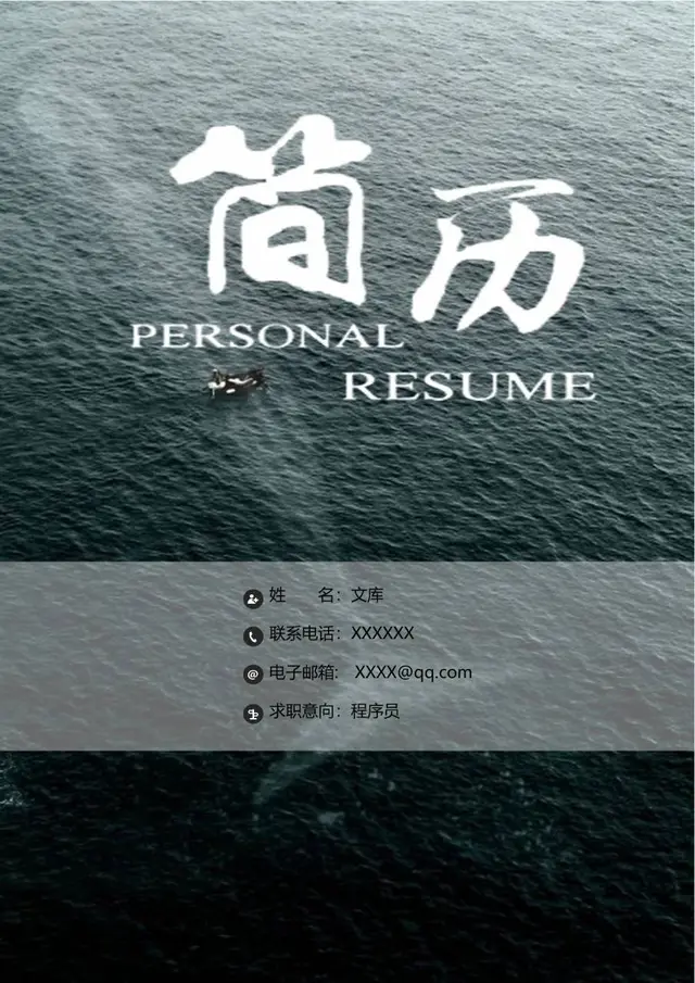 程序员求职个人简历Word模板 海洋文艺风格求职简历封面及信息页 - 封面预览