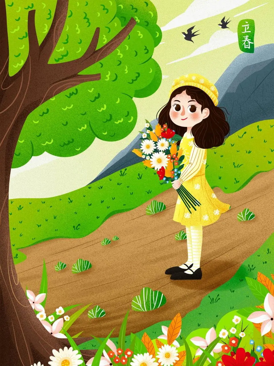 立春节气手绘插画宣传海报PSD素材 - 第1页