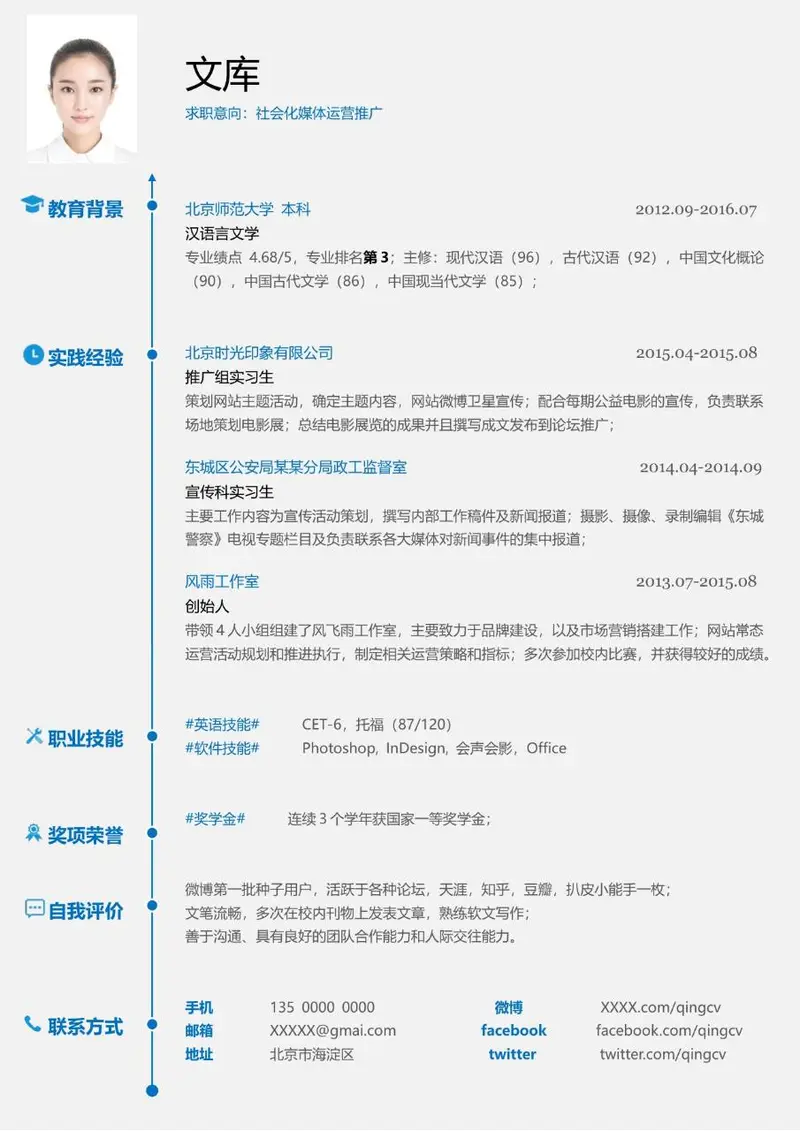 社会化媒体运营推广求职简历Word模板 - 封面预览