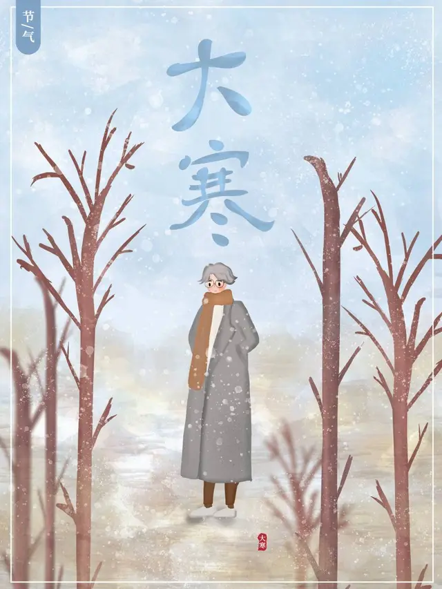 大寒二十四节气手绘插画风格节日宣传海报PSD素材 - 封面预览