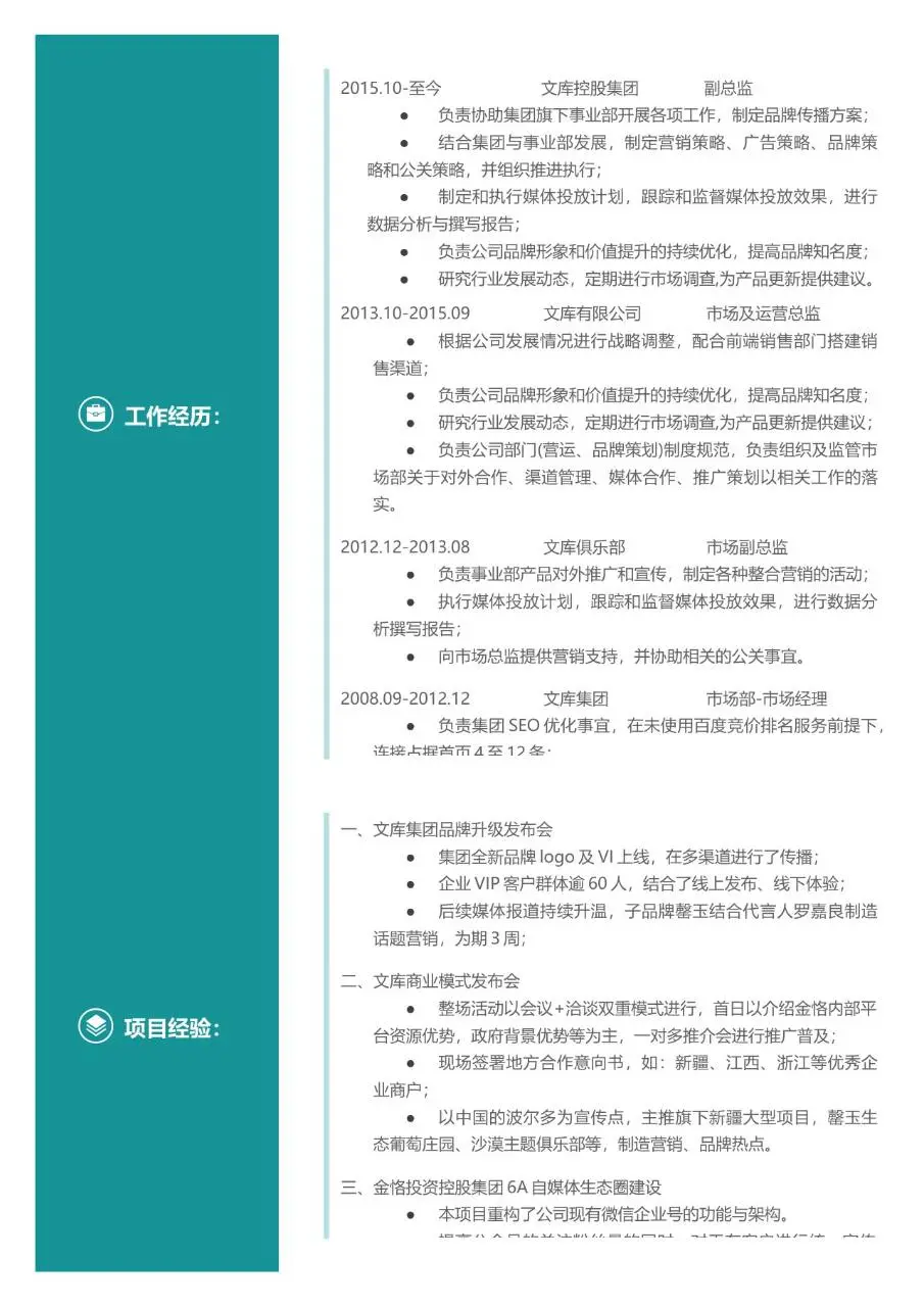 市场总监品牌方向求职简历Word模板 - 第2页