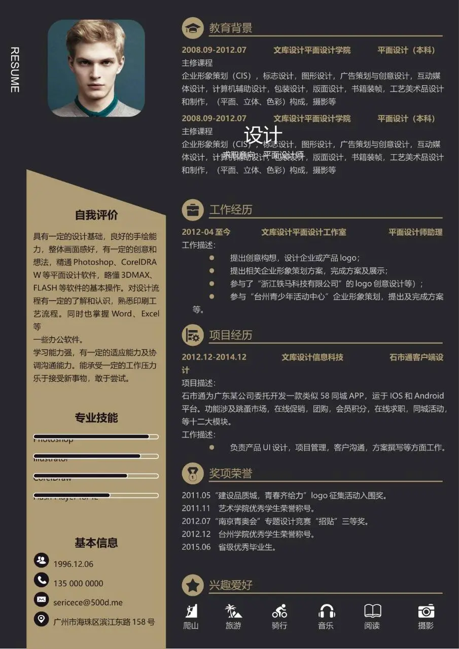 平面设计师求职简历个人应聘岗位介绍个人信息展示Word模板 - 第1页