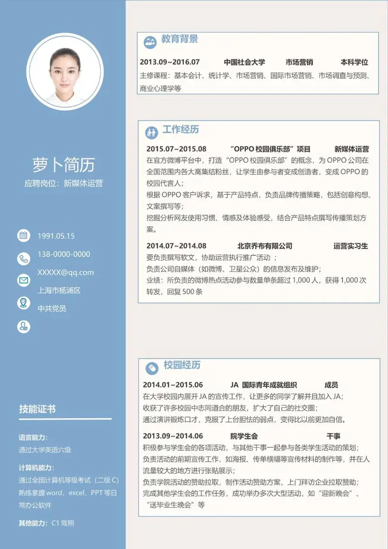 新媒体运营岗位求职个人简历Word模板 - 封面预览