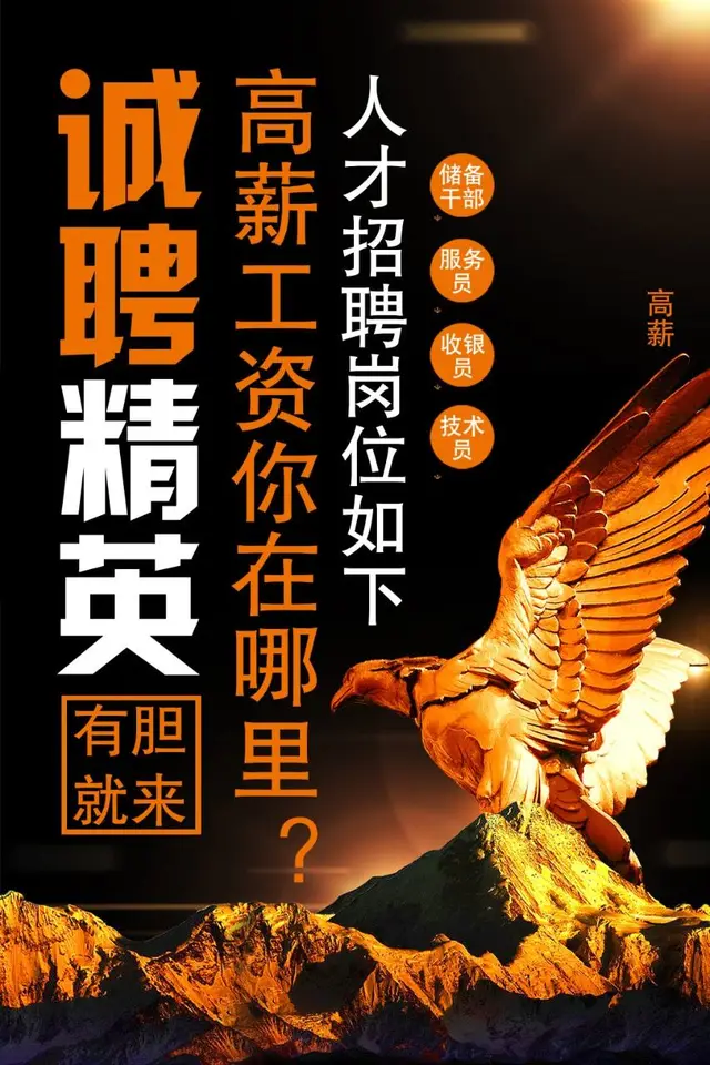 黑金大气诚聘精英企业高薪招聘PSD海报模板 - 封面预览