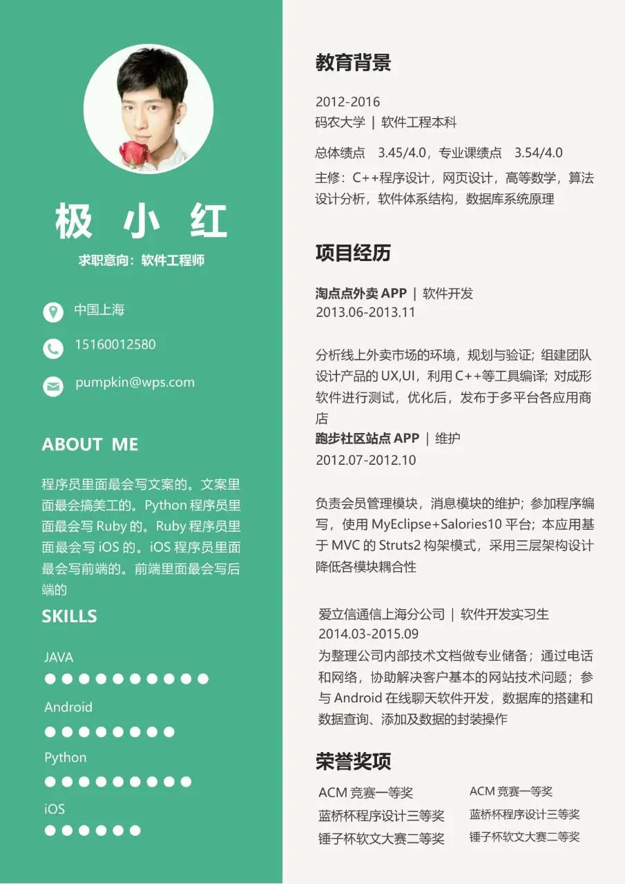 绿色简约个人求职简历Word模板 适用于软件岗位求职应聘 - 第2页