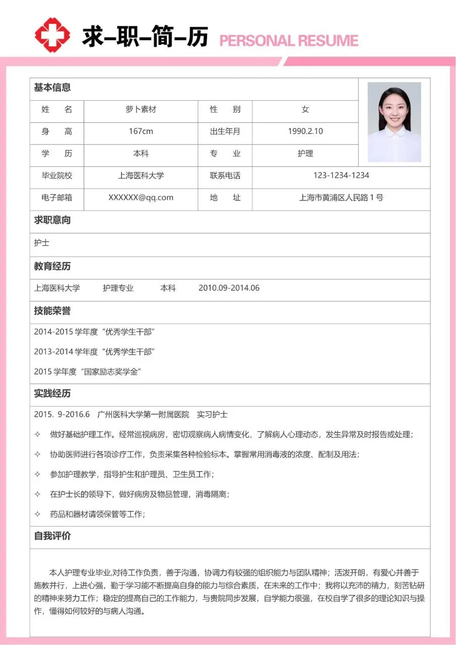 粉色简约医护护理专业求职简历Word模板 - 第2页