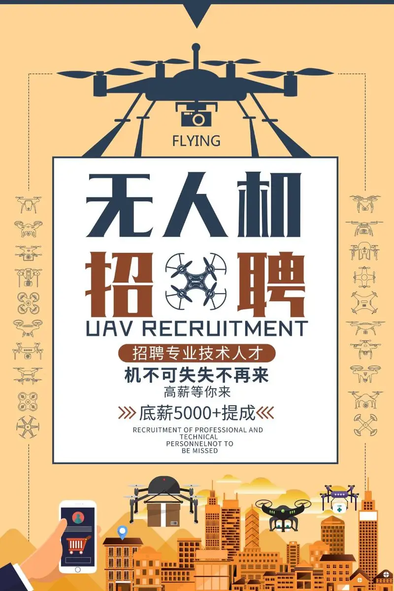 无人机专业技术人才招聘宣传海报PSD设计模板 - 封面预览