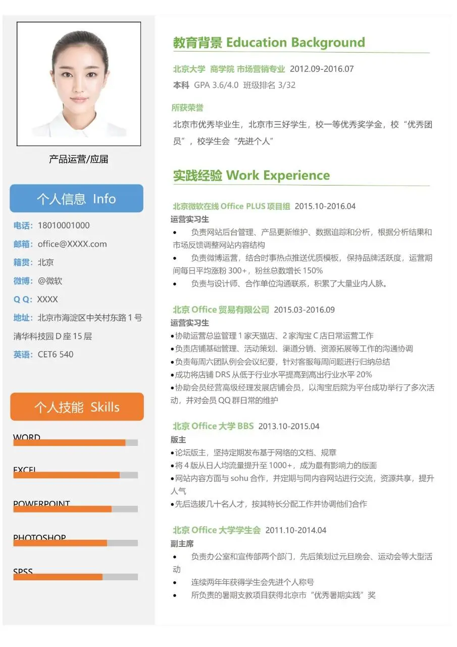 产品运营应届毕业生求职简历Word模板 - 第1页