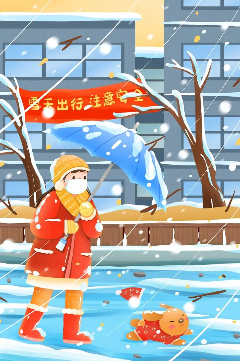雪天出行注意安全冬季防滑防冻科普宣传PSD海报 - 封面预览