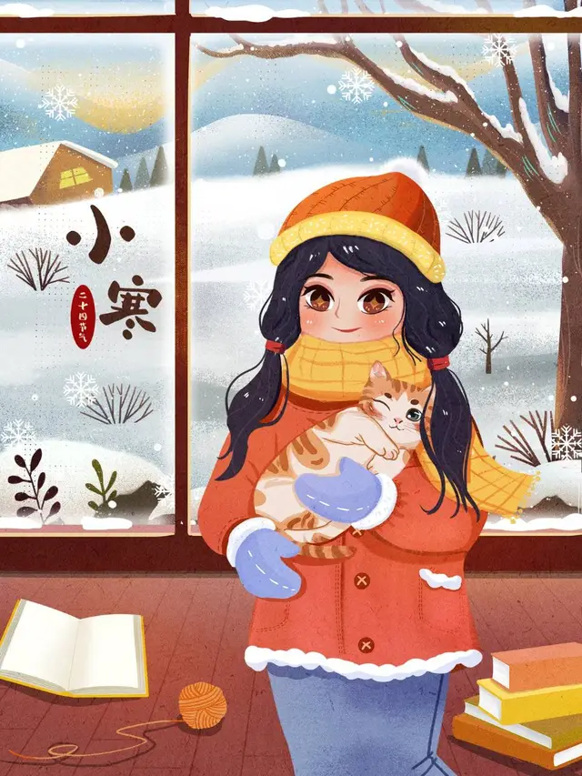 二十四节气小寒卡通手绘冬季雪景插画PSD设计素材 - 封面预览