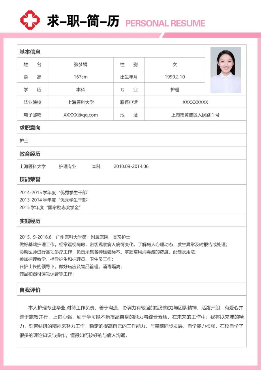 粉色简约医护护理专业求职简历Word模板 - 第2页