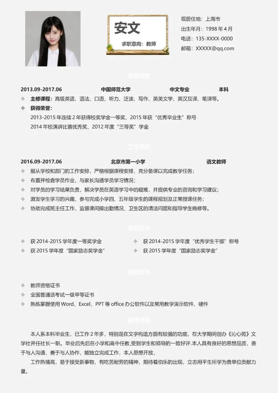 清新文艺风教师岗位求职个人简历Word模板 - 第2页