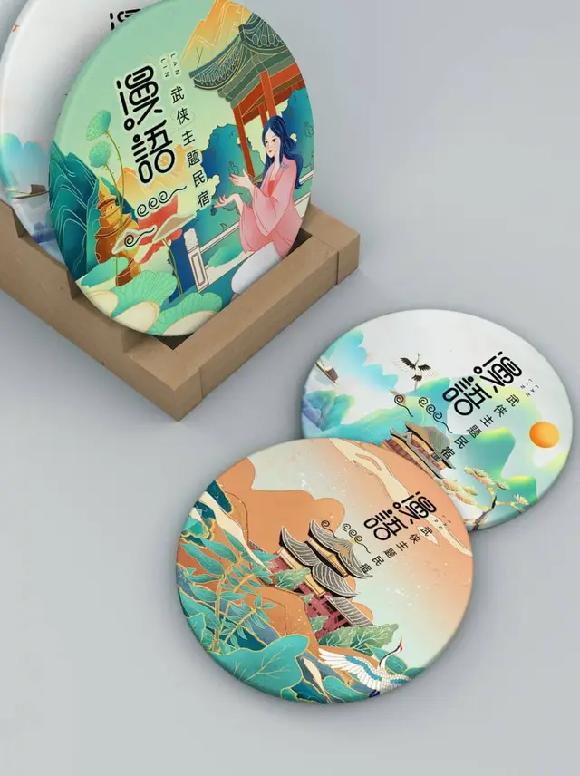 漫语武侠主题民宿国潮风圆形徽章文创PSD设计素材 - 封面预览