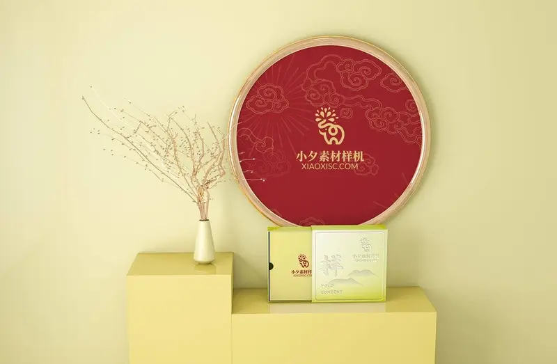 中式国风圆形装饰画品牌logo展示PSD样机素材 - 封面预览