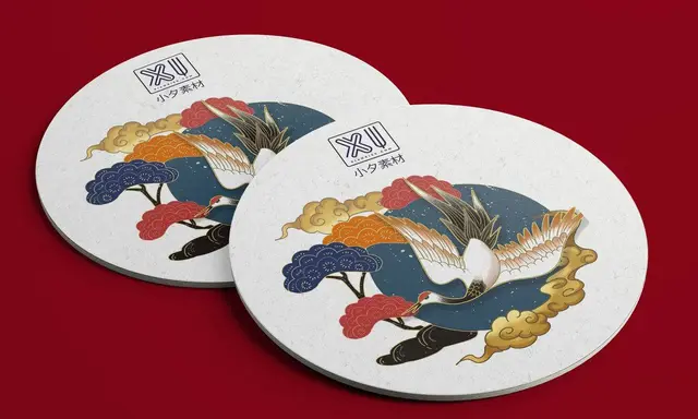 国潮风仙鹤祥云圆形杯垫文创图案设计PSD素材 - 封面预览