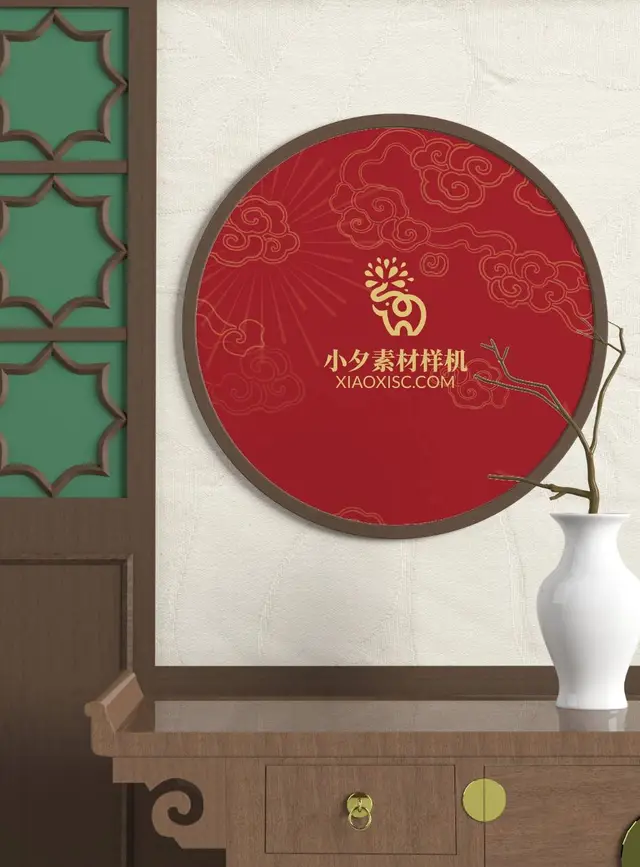 新中式国风圆形装饰画logo展示PSD样机素材 - 封面预览