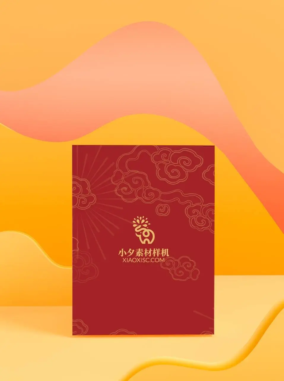 红金祥云国风喜庆贺卡邀请函封面PSD设计素材样机 - 第1页