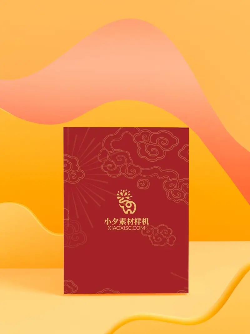 红金祥云国风喜庆贺卡邀请函封面PSD设计素材样机 - 封面预览