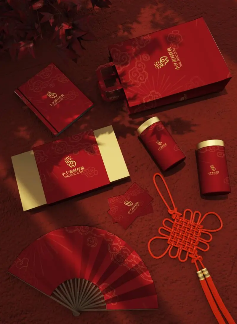 红色国潮新年品牌文创包装礼盒样机PSD设计素材 - 封面预览