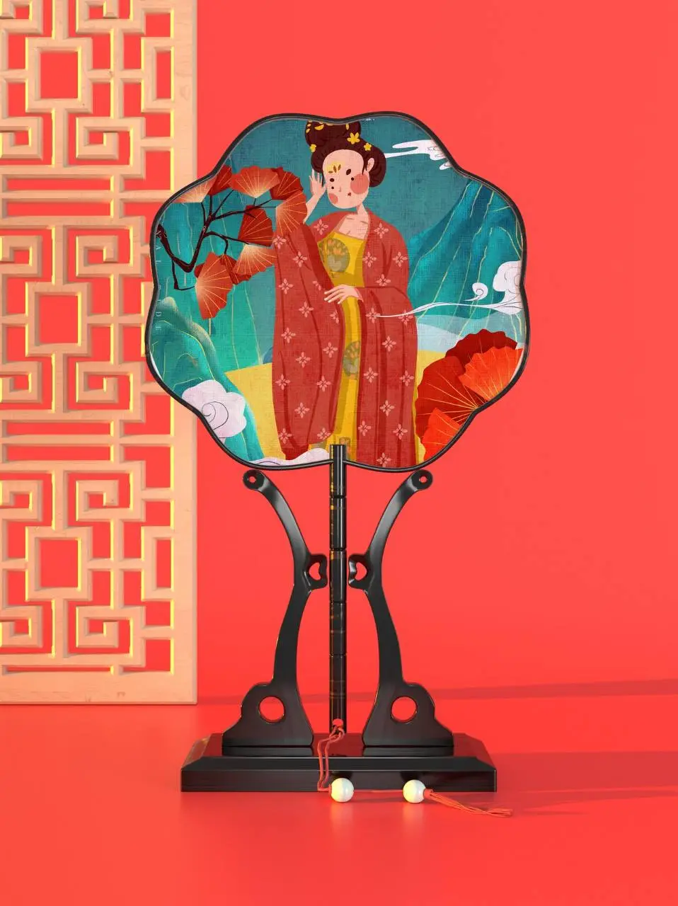 国潮古风唐代仕女团扇装饰展示PSD设计素材 - 第1页