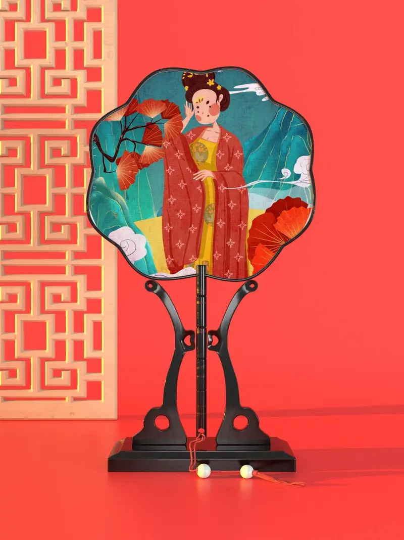国潮古风唐代仕女团扇装饰展示PSD设计素材 - 封面预览