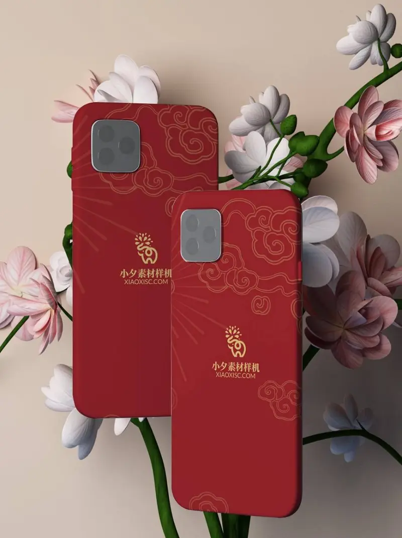国潮祥云红底手机壳图案展示PSD样机素材 - 封面预览
