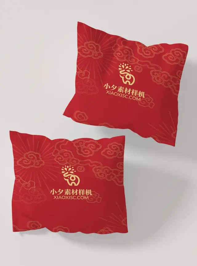 新中式红金祥云抱枕品牌logo展示PSD样机素材 - 封面预览