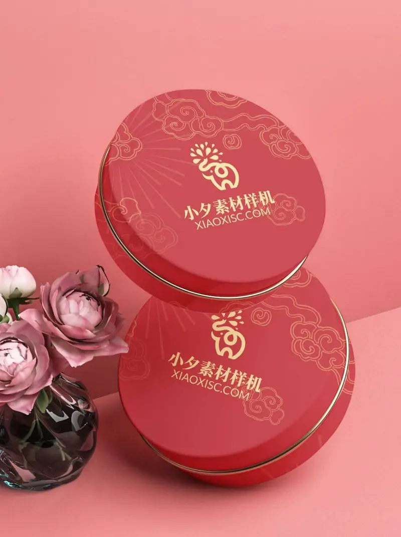国潮风圆形铁盒包装图案展示PSD样机素材 - 封面预览