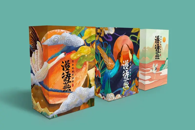 国潮风仙鹤花鸟插画产品包装设计PSD素材 - 封面预览