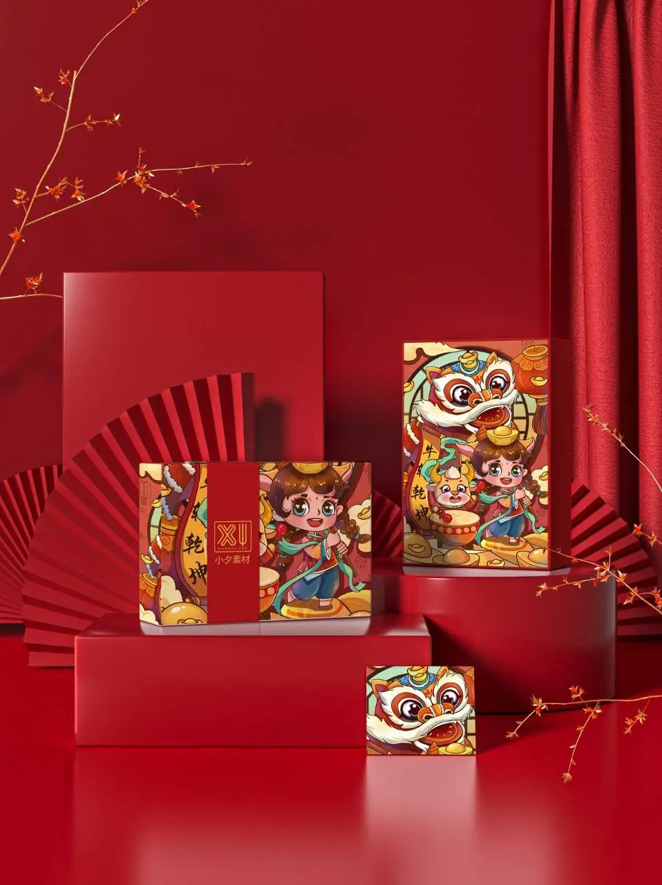 国潮牛转乾坤新年礼盒包装展示PSD设计素材 - 第1页