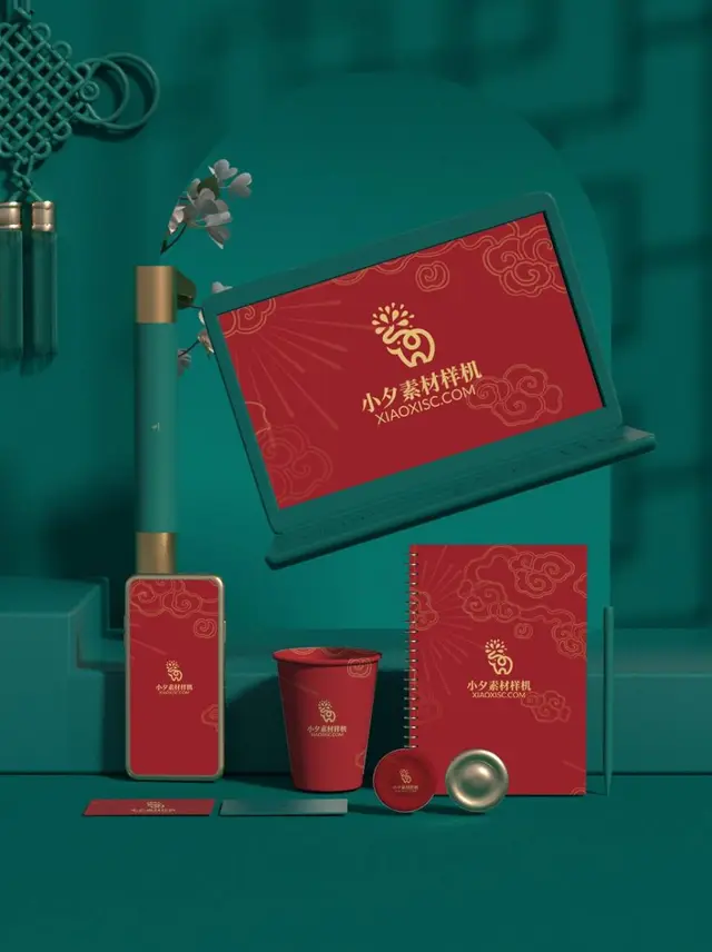 国潮红金品牌VI智能贴图样机PSD设计素材 - 封面预览