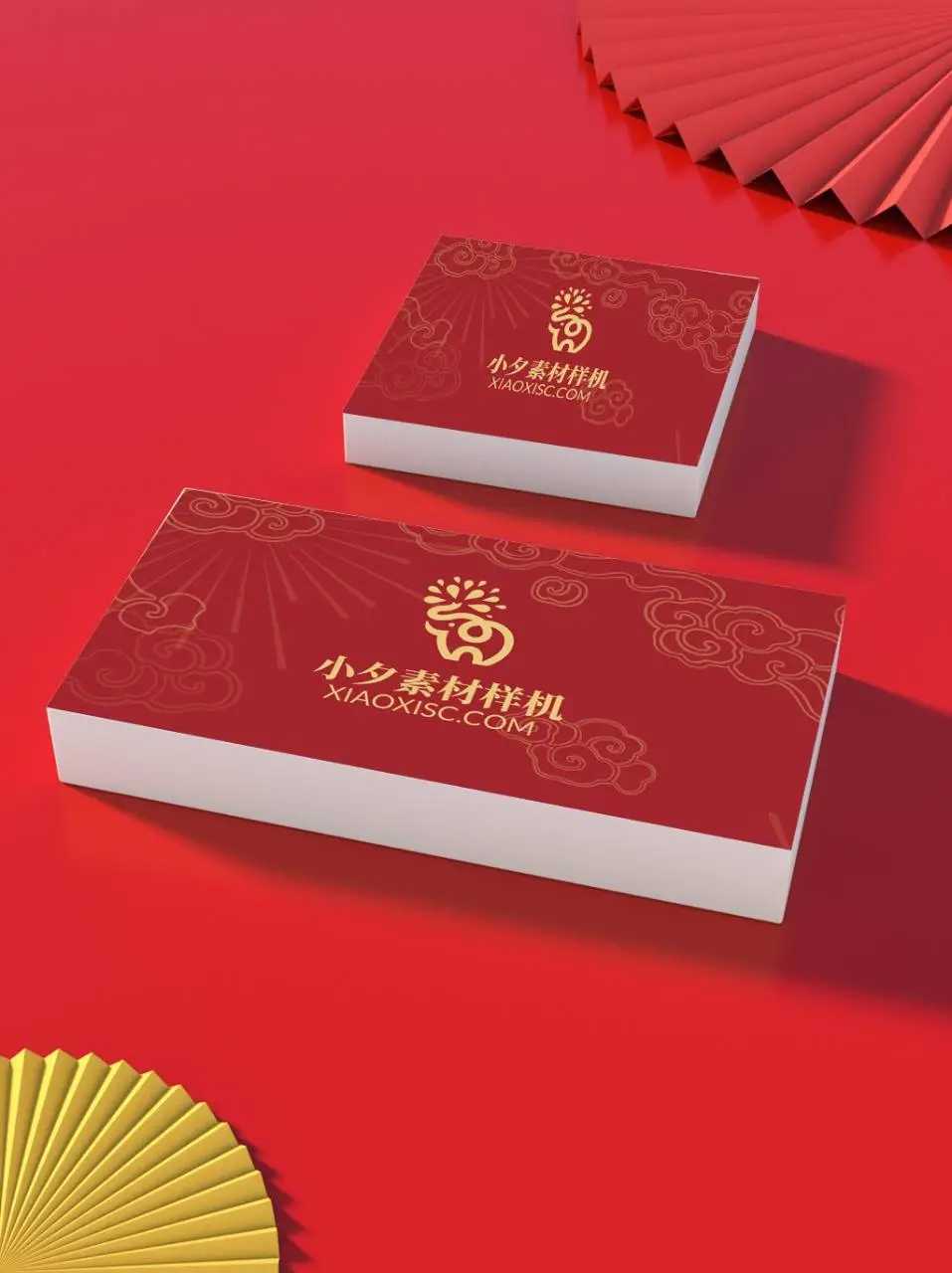 红金国潮祥云名片品牌logo展示PSD样机素材 - 第1页