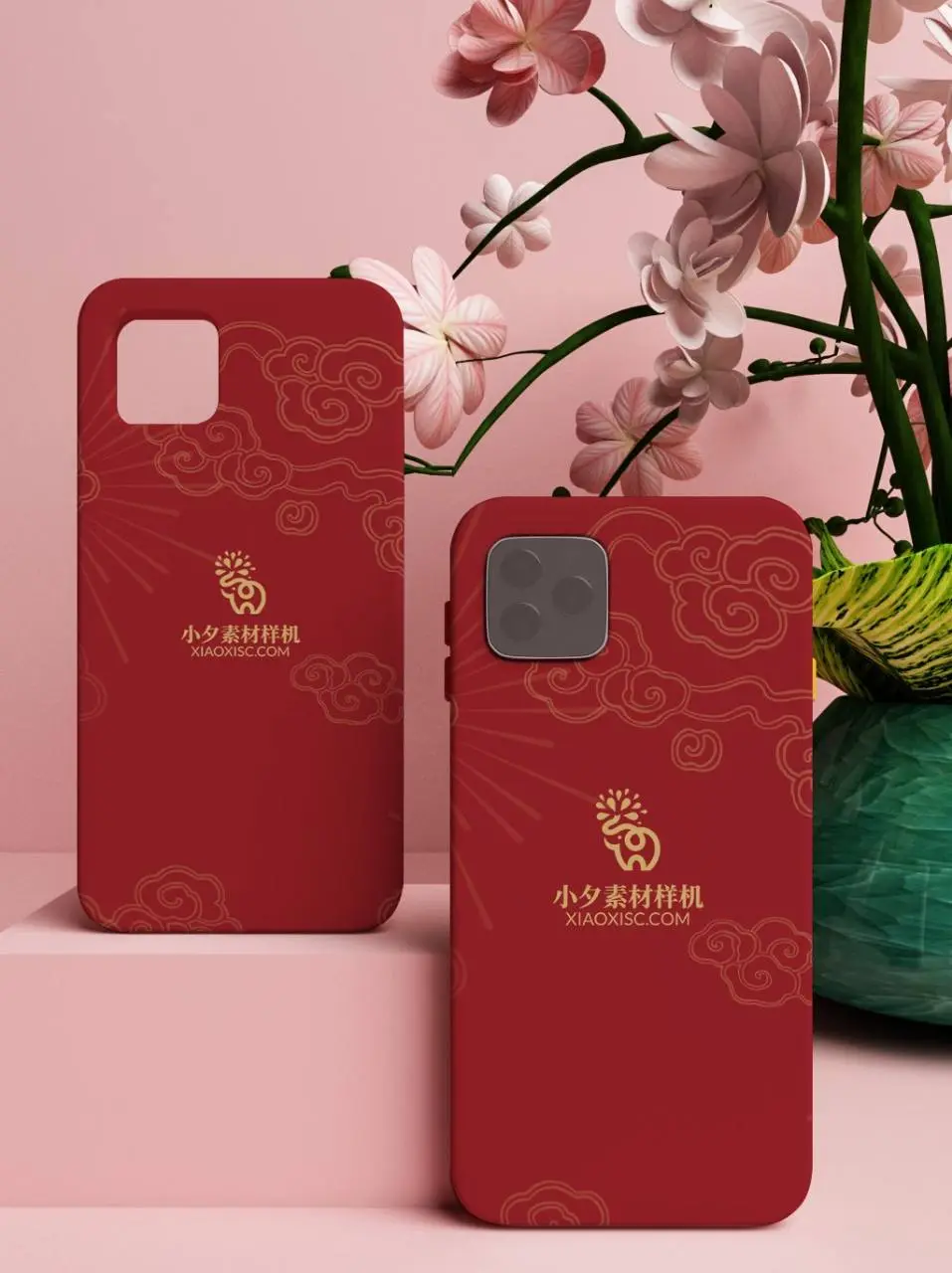 国潮祥云红色手机壳品牌图案展示PSD样机素材 - 第1页