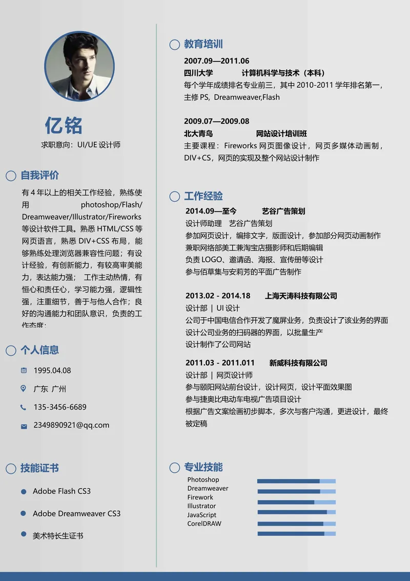 UI/UE设计师求职简历Word文档模板 - 封面预览