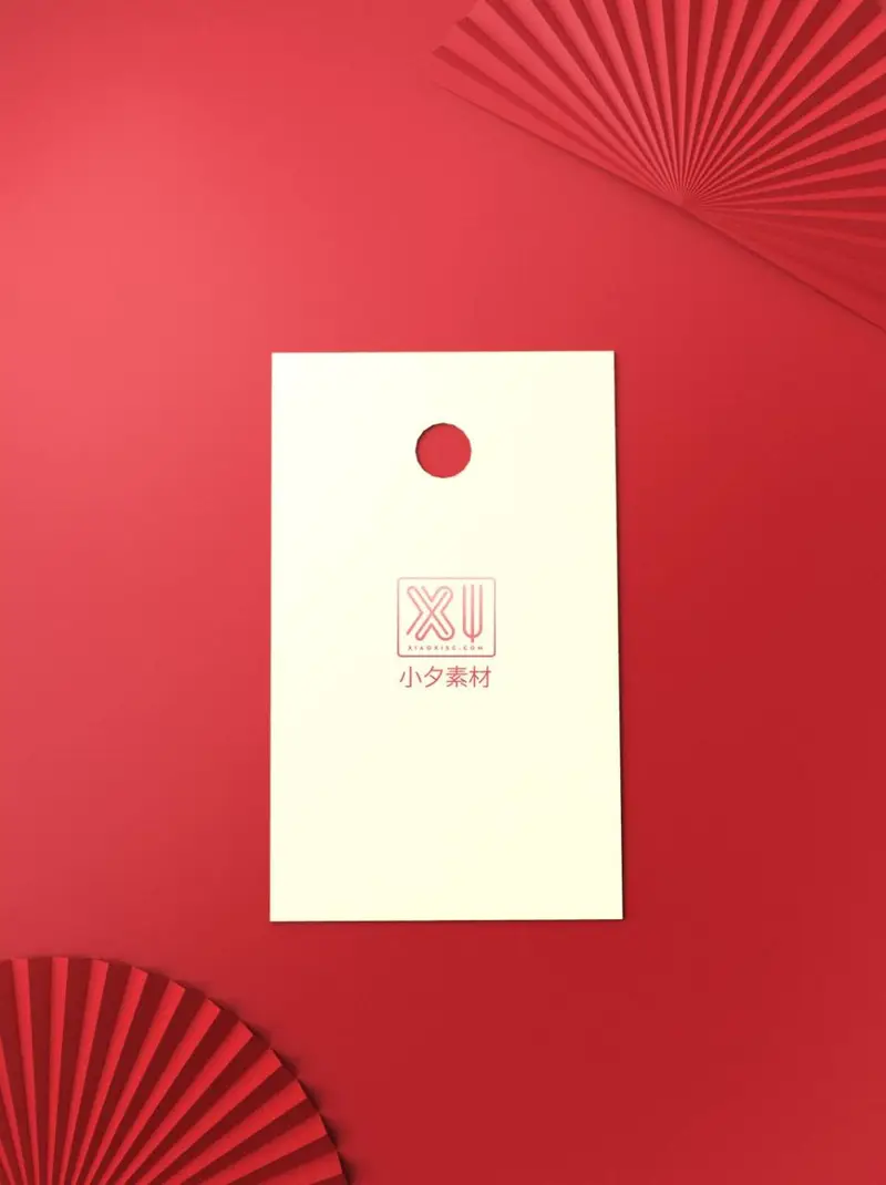 红色国风折扇装饰吊牌样机PSD设计素材 - 封面预览