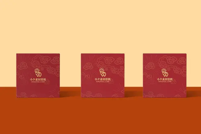 国风祥云红色礼盒包装展示PSD样机素材 - 封面预览