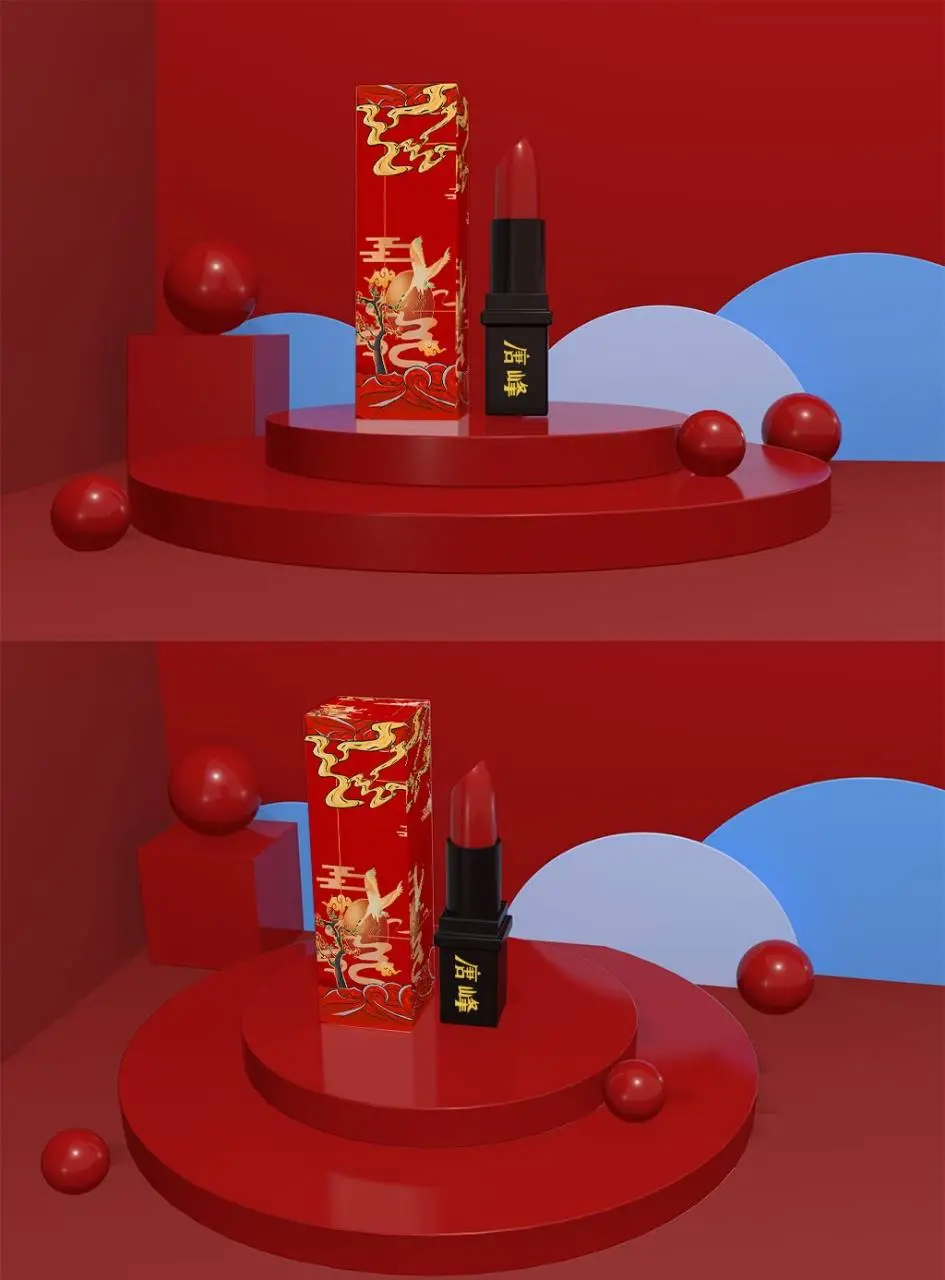 国潮风红色口红美妆产品展示PSD海报素材 - 第1页
