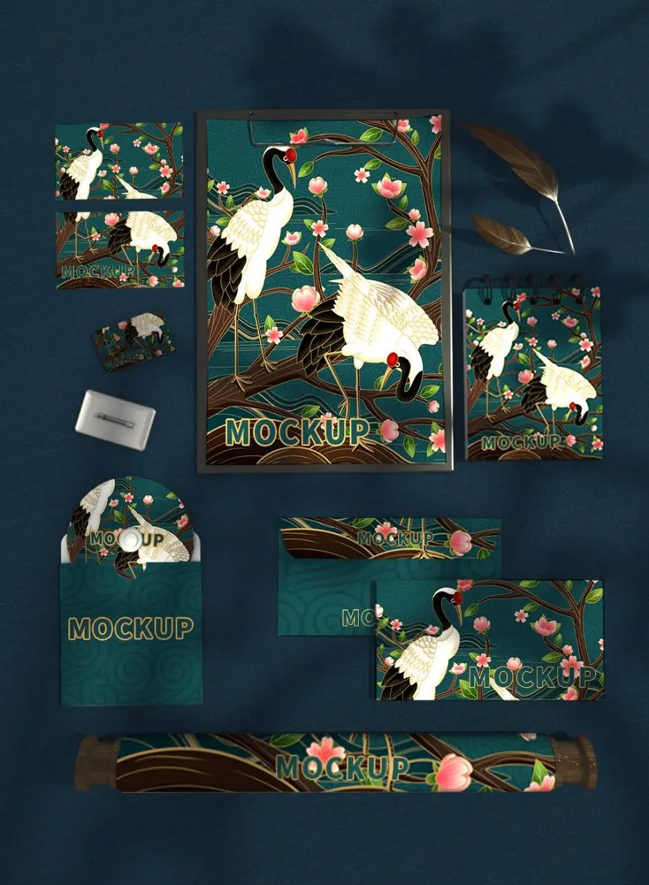 国潮仙鹤中式品牌文创VI视觉展示PSD样机素材 - 第1页