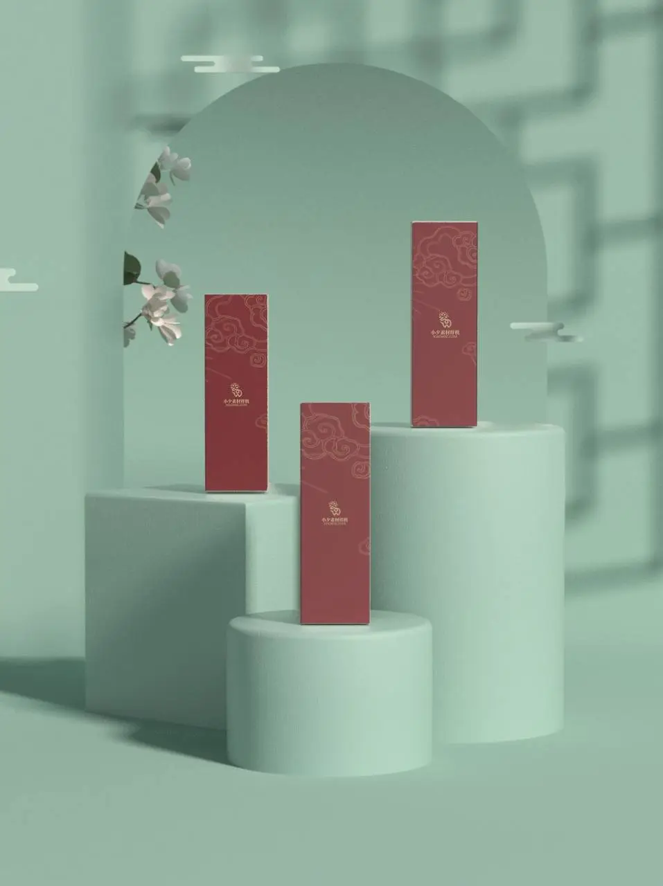 国潮风竖版包装盒品牌文创产品展示PSD样机模板 - 第1页