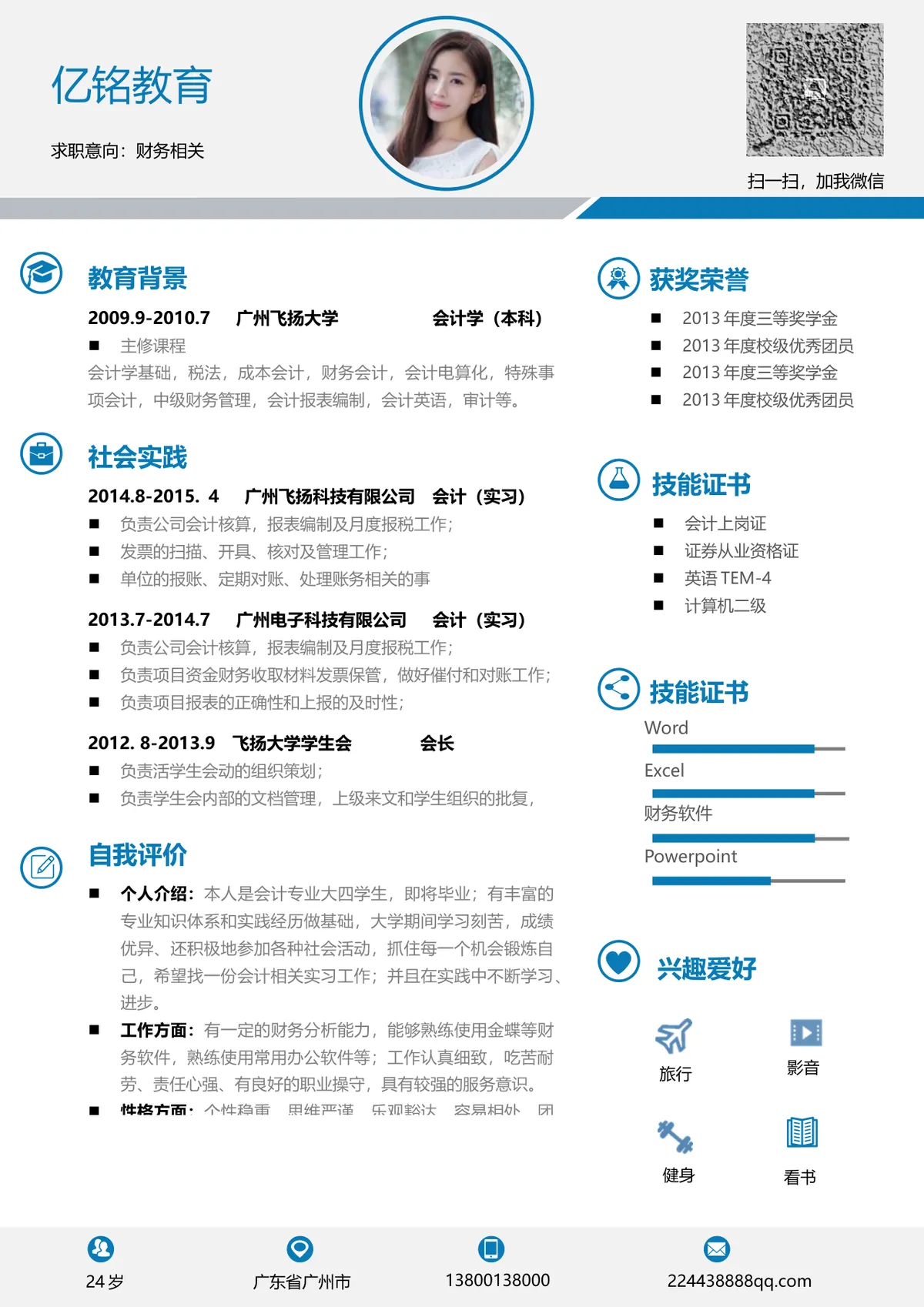 财务相关岗位求职个人简历Word模板 - 第1页