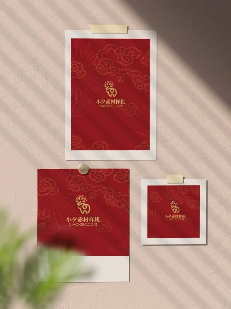 中国红祥云图案品牌logo展示样机PSD设计素材 - 封面预览